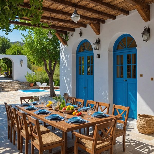 Où peut-on louer une villa en Grèce avec des cours de cuisine méditerranéenne et des visites de monastères?